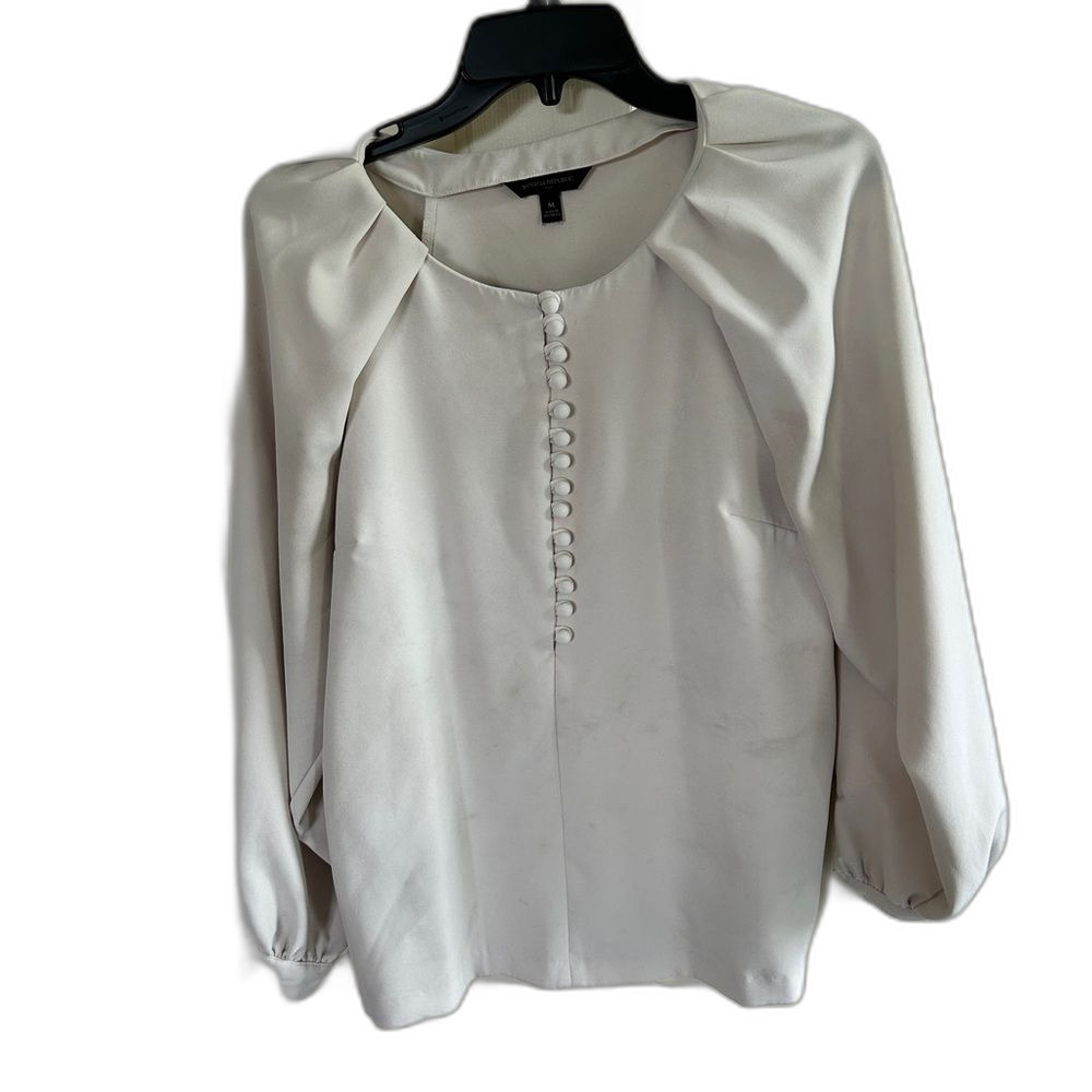 Banana Republic Longsleeve Top Blouse Medium 8 10 Cream Pleated Bib Collar